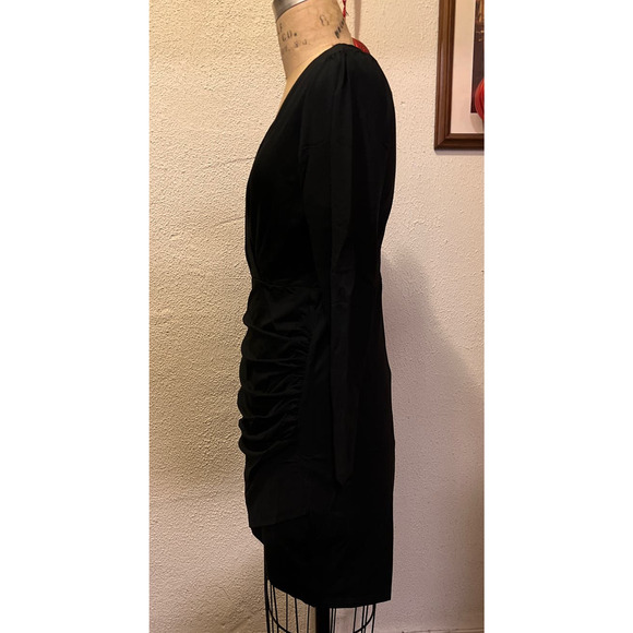 Sarin Mathews Deep V Neck Ruched Bodycon Long Sleeve Mini Dress Black NWT Size M - Picture 5 of 8